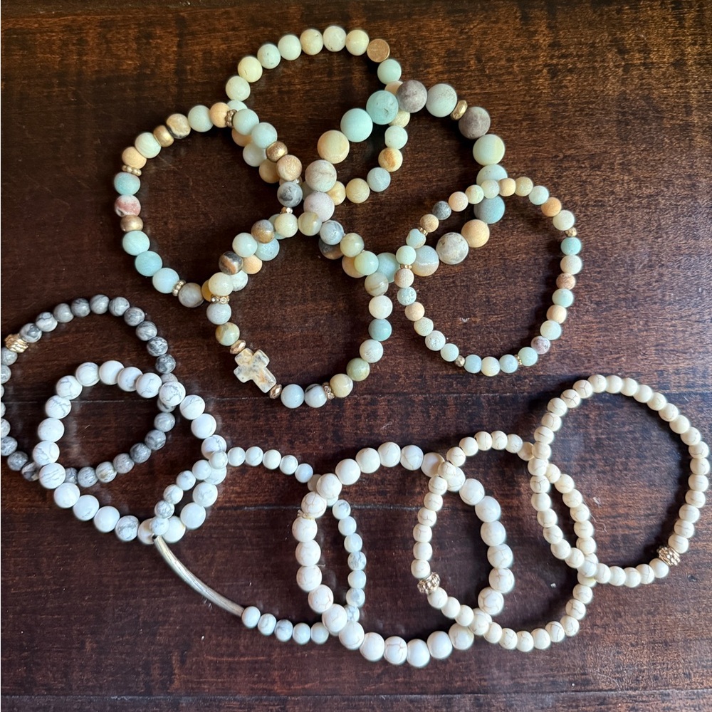 11 Beaded Bracelet Set Cream Neutral Beachy